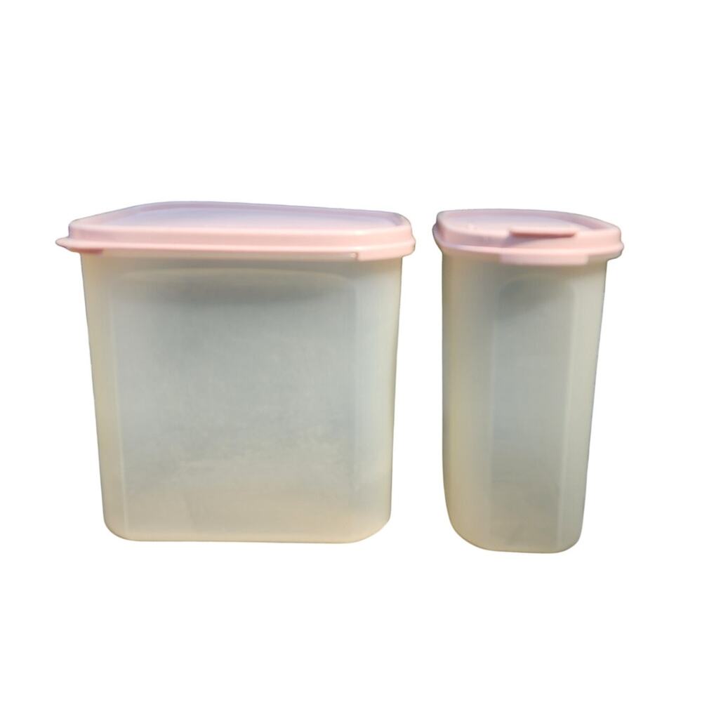 Tupperware VTG Modular Mates Square #3 & Oval #3 Pink Lid Dry Food Container Set
